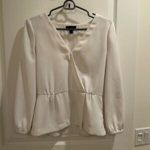 J. Crew White V-Neck Peplum Blouse